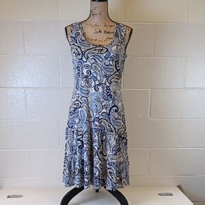 MSK Blue and White Paisley Midi Dress